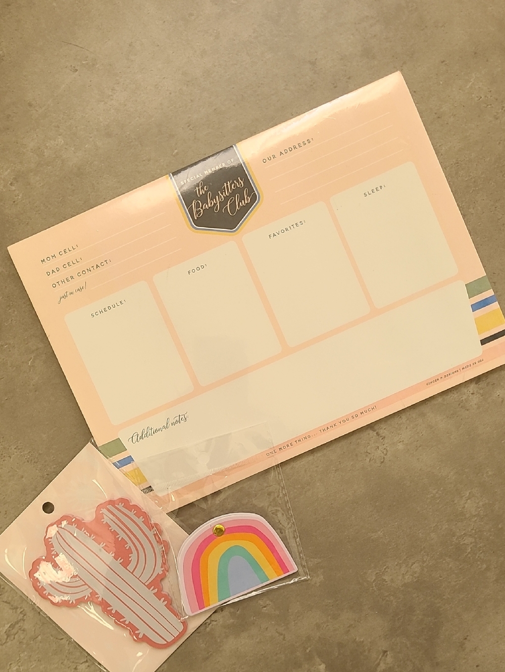Ginger P Designs Babysitters Club Rainbow Notepad Cactus Sticky Notes NEW Cute